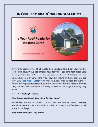 Is Your Roof Ready for the Best Care