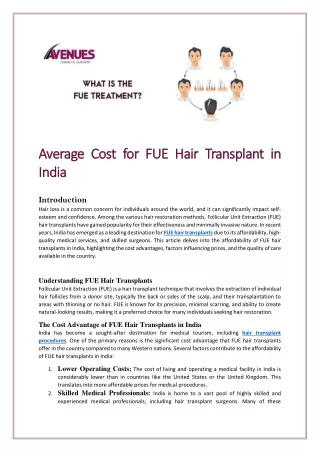 Average Cost for FUE Hair Transplant in India