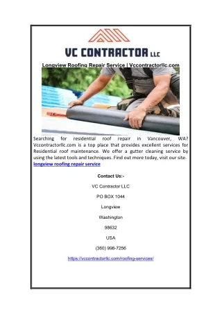 Longview Roofing Repair Service | Vccontractorllc.com