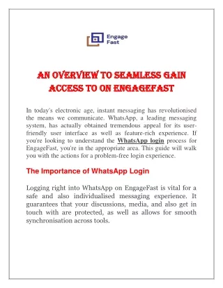 An Overview to Seamless Gain Access To on EngageFast