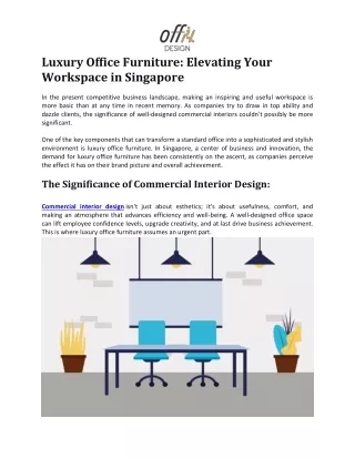 Luxury Office Furniture: Elevating Your Workspace in Singapore