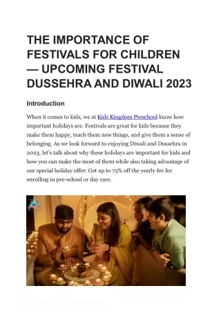 Importance of Festivals for Children: Dussehra & Diwali 2023