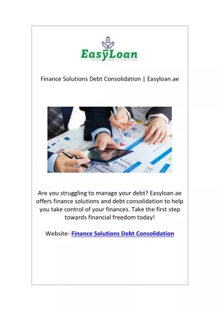 Finance Solutions Debt Consolidation | Easyloan.ae