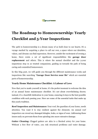 The Roadmap to Homeownership: Yearly Checklist and 5-Year Inspections