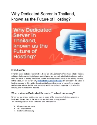 Why Dedicated Server in Thailand, known as the Future of Hosting