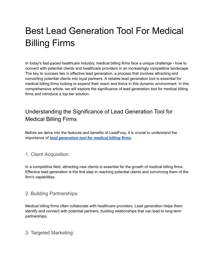 best lead generation tool for medical billing