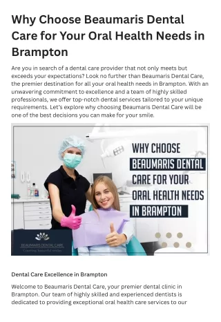 Why Choose Beaumaris Dental Care for Your Oral Health Needs in Brampton
