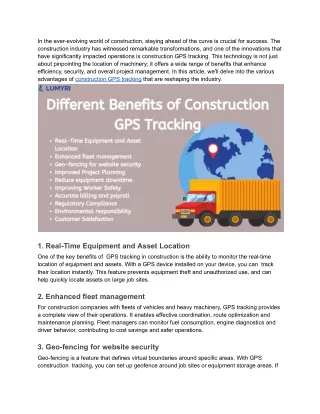 Different Benefits of Construction GPS Tracking