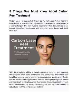 8 Things One Must Know About Carbon Peel Treatment