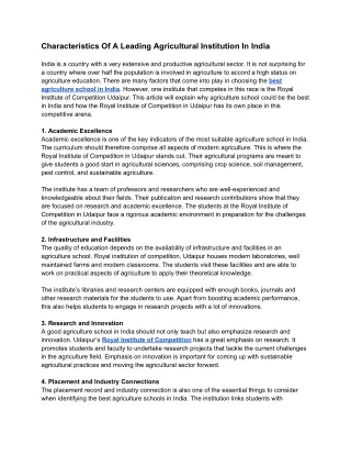 Characteristics Of A Leading Agricultural Institution In India