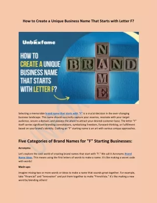 How to Create a Unique Business Name That Starts with Letter F?