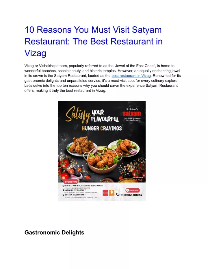 10 reasons you must visit satyam restaurant