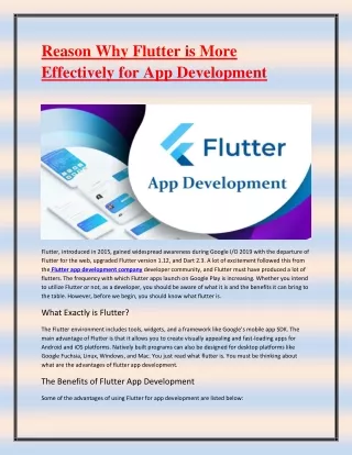Reason Why Flutter is More Effectively for App Development