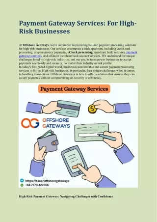 Payment Gateway Services - Offshore Gateways