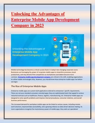 Unlocking the Advantages of Enterprise Mobile App Development Company in 2023