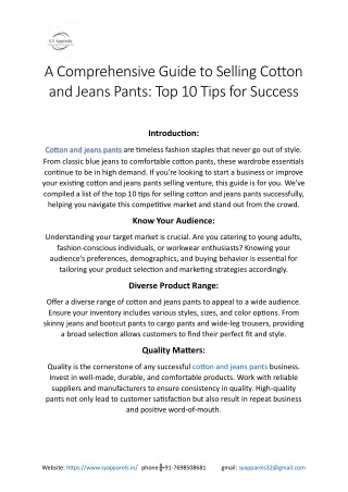 A Comprehensive Guide to Selling Cotton and Jeans Pants