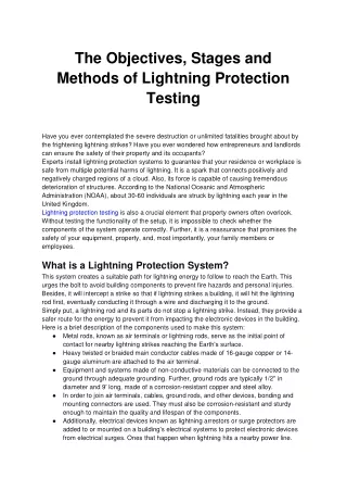The Objectives, Stages and Methods of Lightning Protection Testing