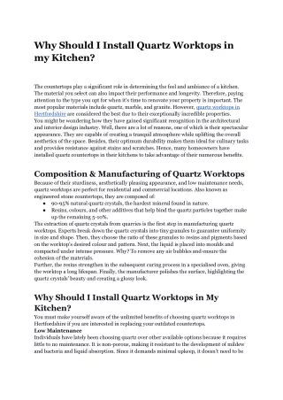 why should i install quartz worktops in my kitchen