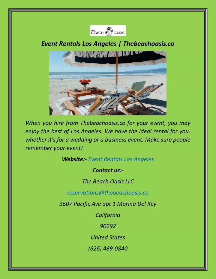 event rentals los angeles thebeachoasis co