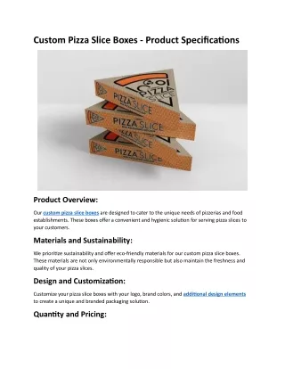 Custom Pizza Slice Boxes - Product Specifications