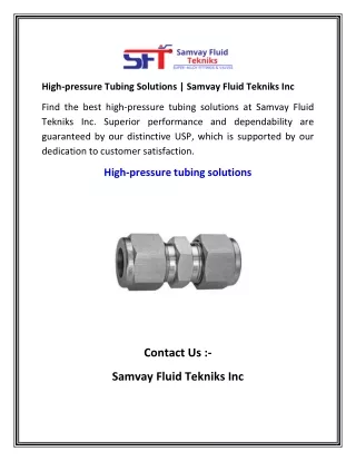 High-pressure Tubing Solutions   Samvay Fluid Tekniks In