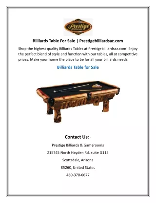 Billiards Table For Sale