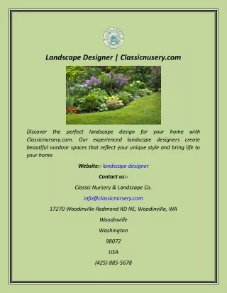 Landscape Designer  Classicnusery