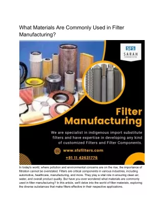 What Materials Are Commonly Used in Filter Manufacturing