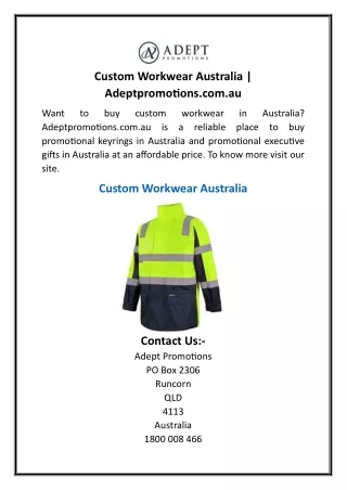 Custom Workwear Australia  Adeptpromotions.com.au