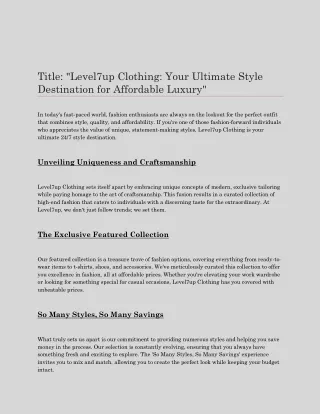 "Level7up Clothing: Your Ultimate Style Destination for Affordable Luxury"