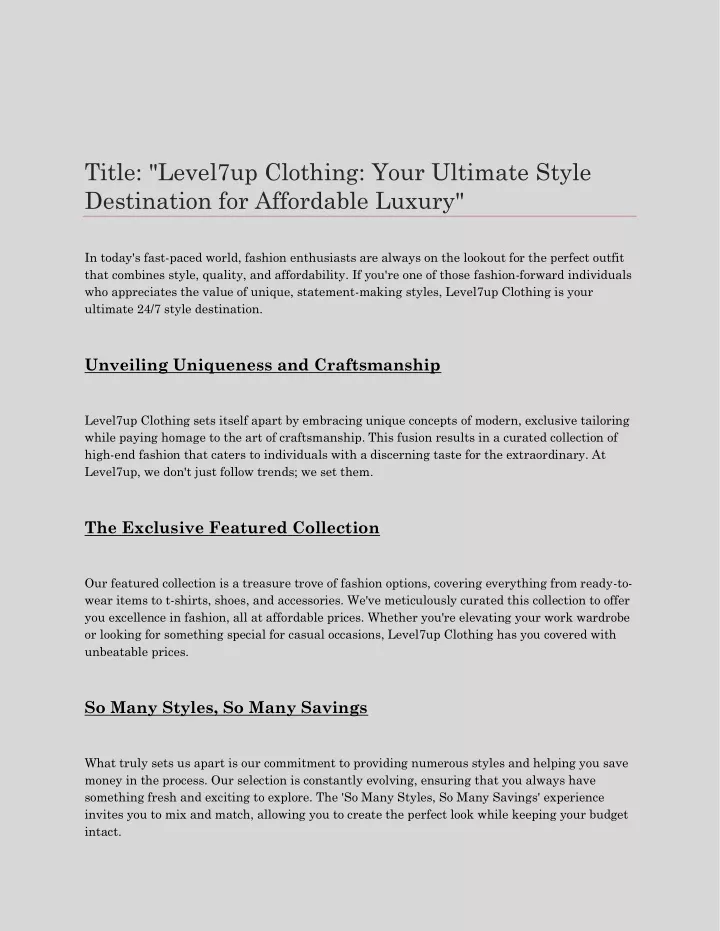 title level7up clothing your ultimate style
