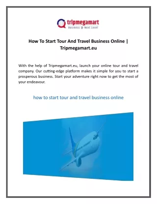 How To Start Tour And Travel Business Online  Tripmegamart eu