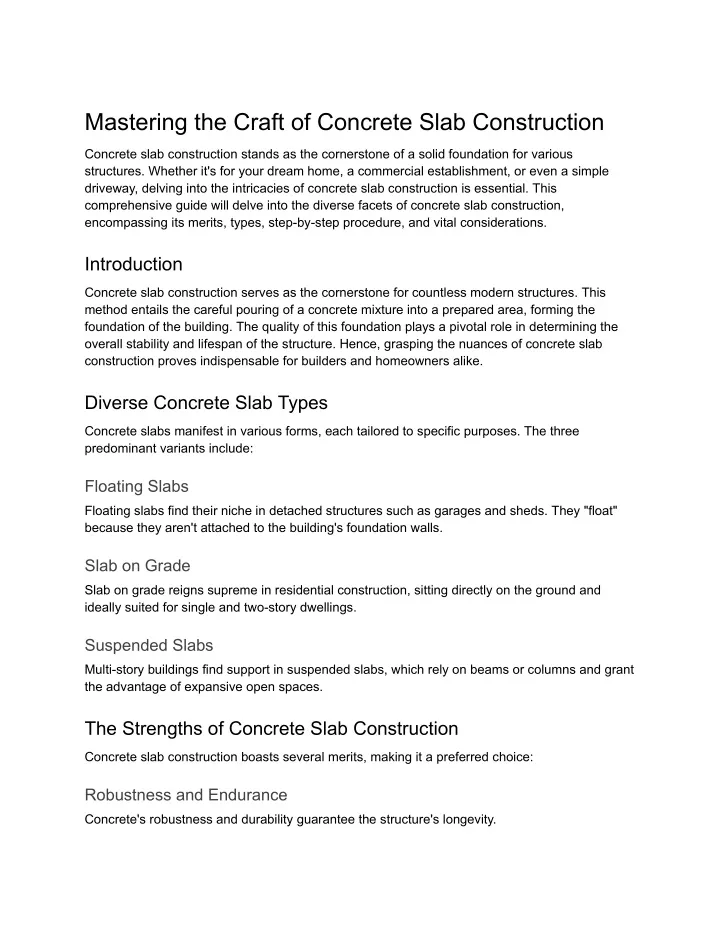 mastering the craft of concrete slab construction