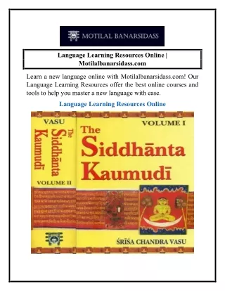 Language Learning Resources Online  Motilalbanarsidass