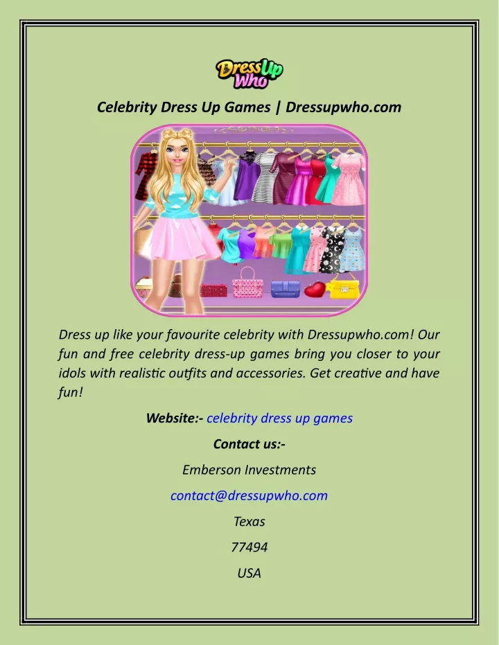 celebrity dress up games dressupwho com