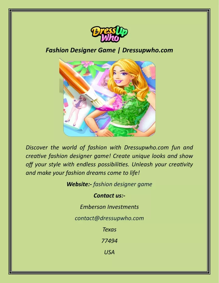 fashion designer game dressupwho com