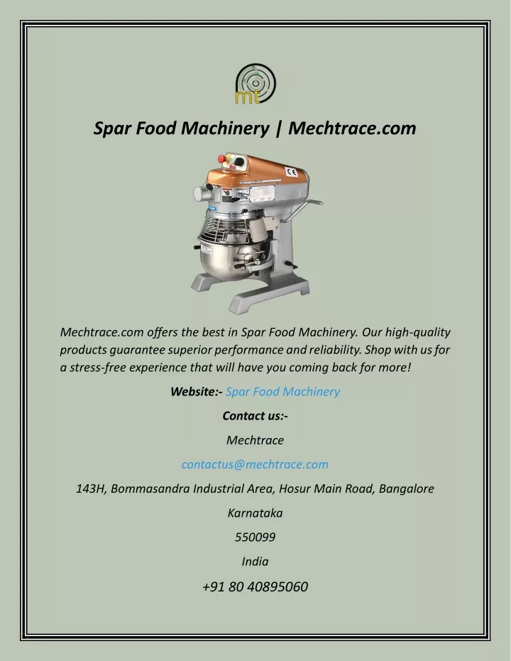 spar food machinery mechtrace com