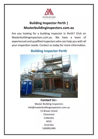 Building Inspector Perth  Masterbuildinginspectors.com.au