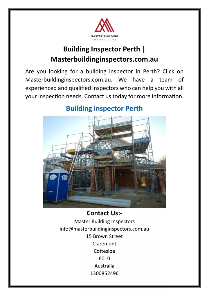 building inspector perth masterbuildinginspectors