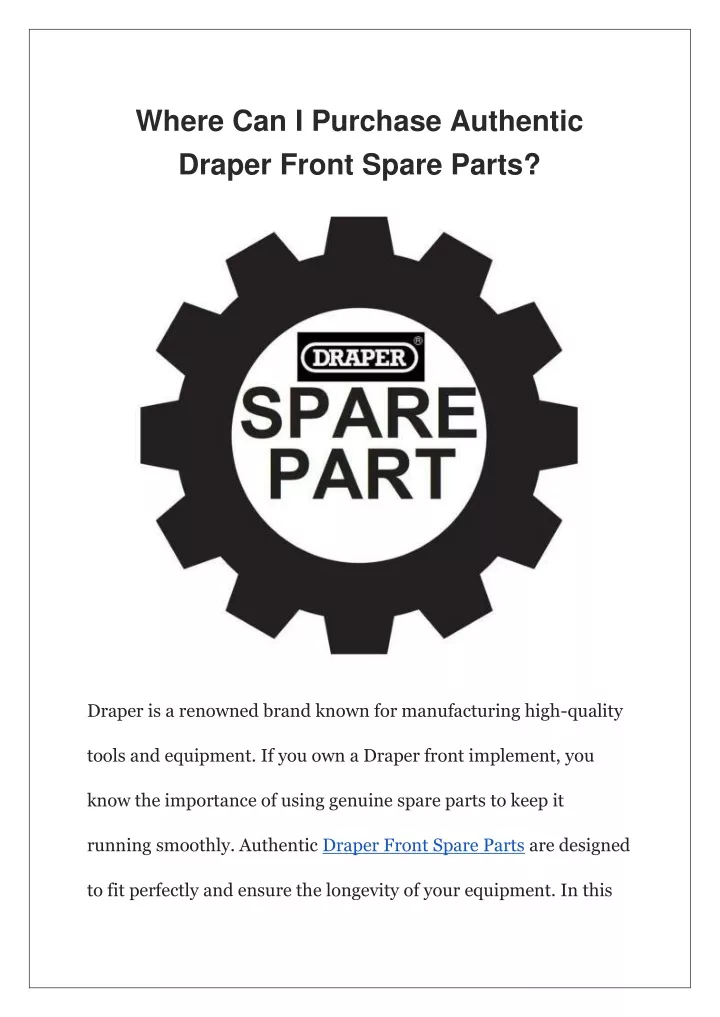 where can i purchase authentic draper front spare