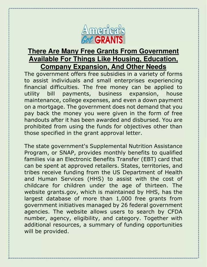 there are many free grants from government