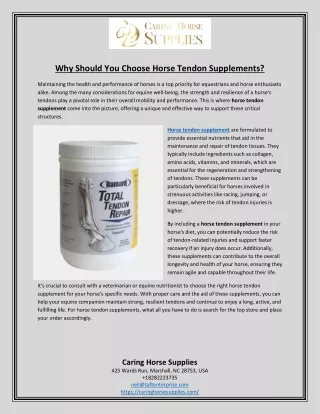 Why Should You Choose Horse Tendon Supplements