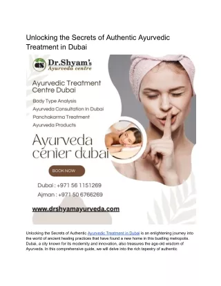 Unlocking the Secrets of Authentic Ayurvedic Treatment in Dubai