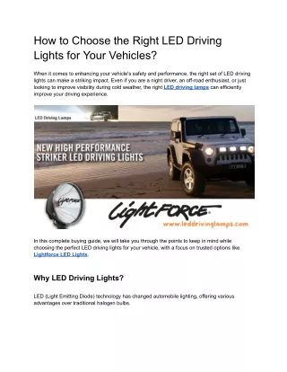 How to Choose the Right LED Driving Lights for Your Vehicles?