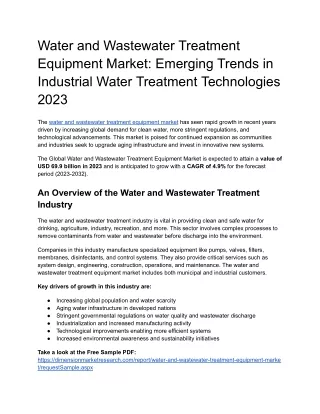 Water and Wastewater Treatment Equipment Market: Emerging Trends in Industrial W