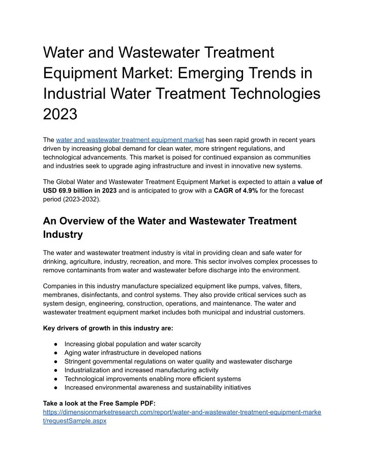 water and wastewater treatment equipment market