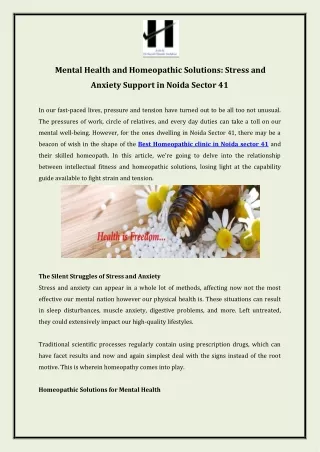Mental Health and Homeopathic Solutions: Stress and Anxiety Support in Noida Sec