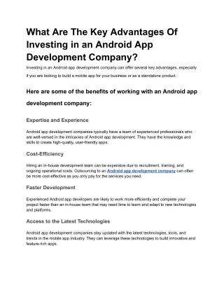 What Are The Key Advantages Of Investing in an Android App Development Company?
