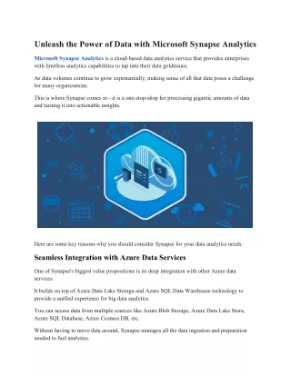 unleash the power of data with microsoft synapse