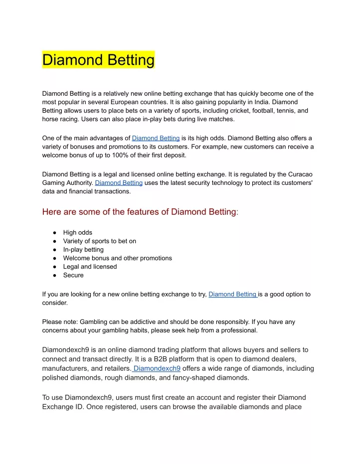 diamond betting